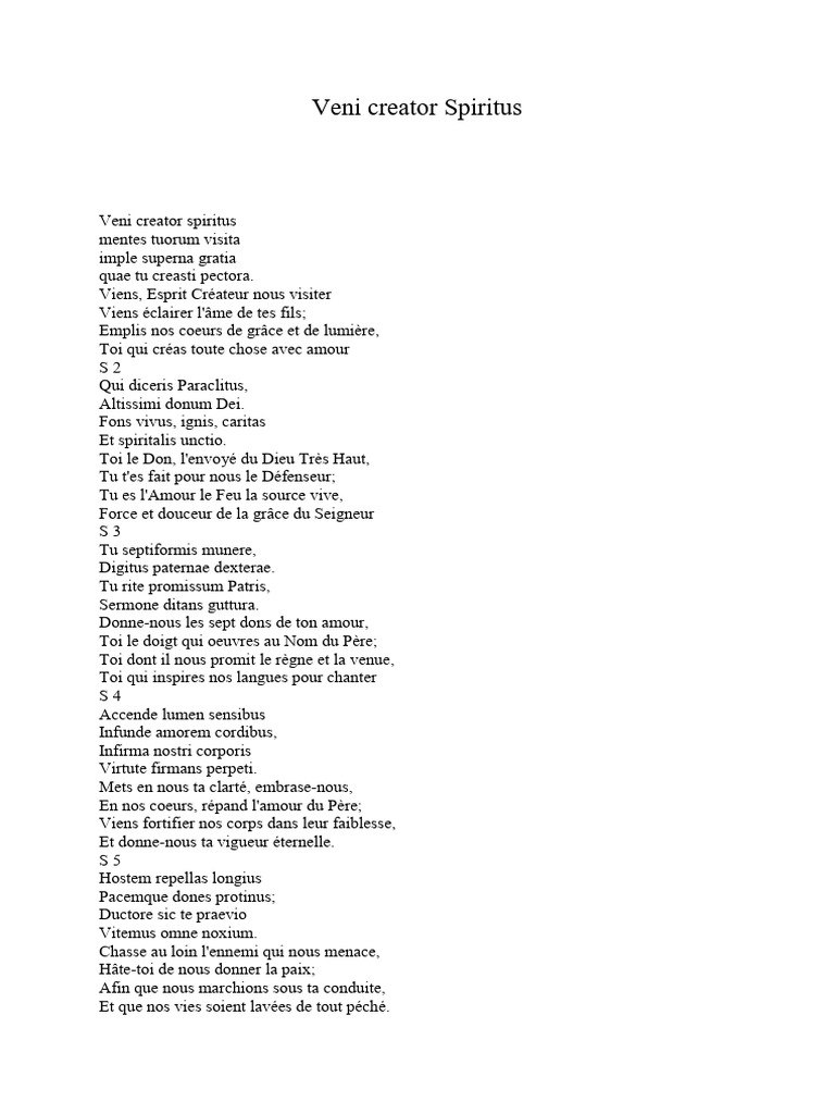Viens, Esprit Créateur : Paroles et PDF | PDF | Arts du langage et ...