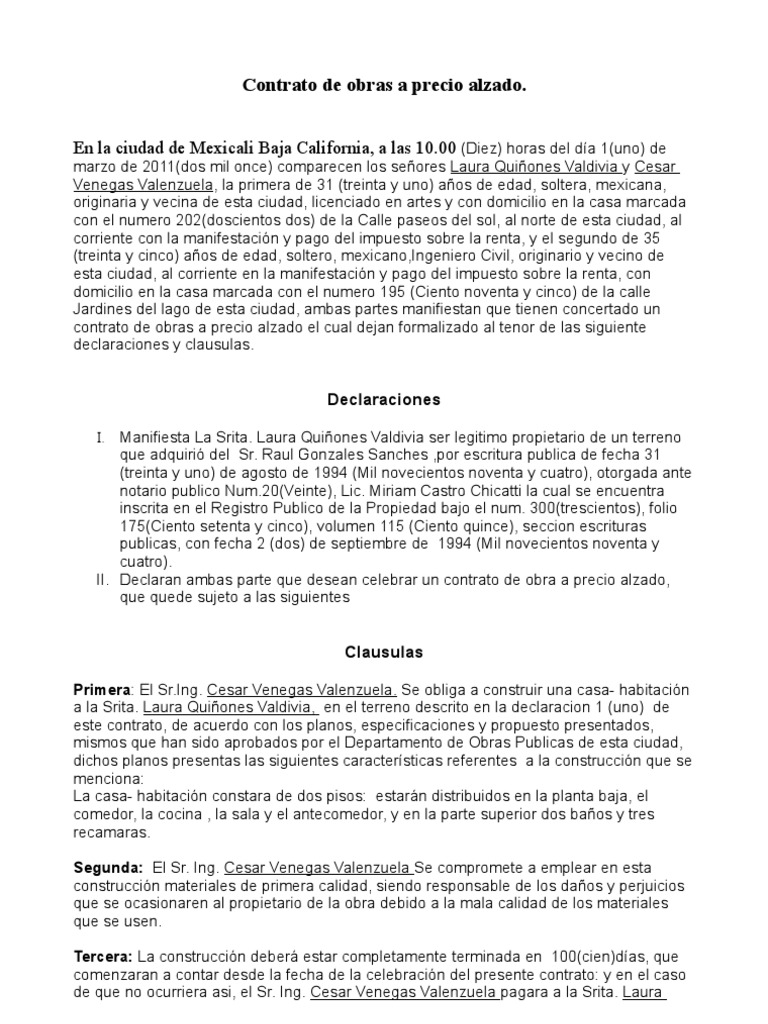 Contrato de Obra a Precio Alzado Agitación