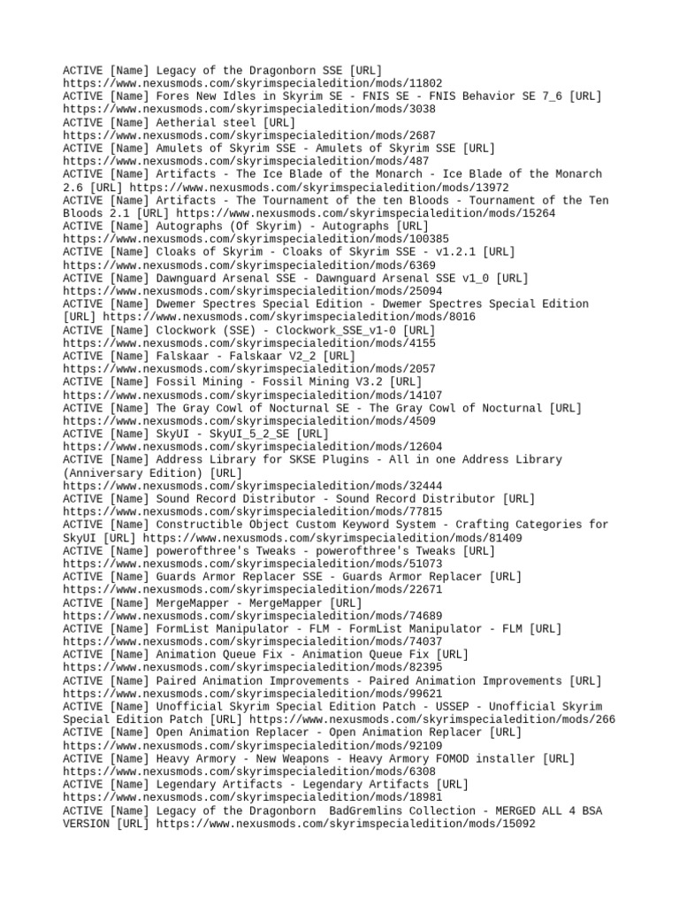 Skyrim Modlist 2024 Overview | PDF | Home & Garden | Computers
