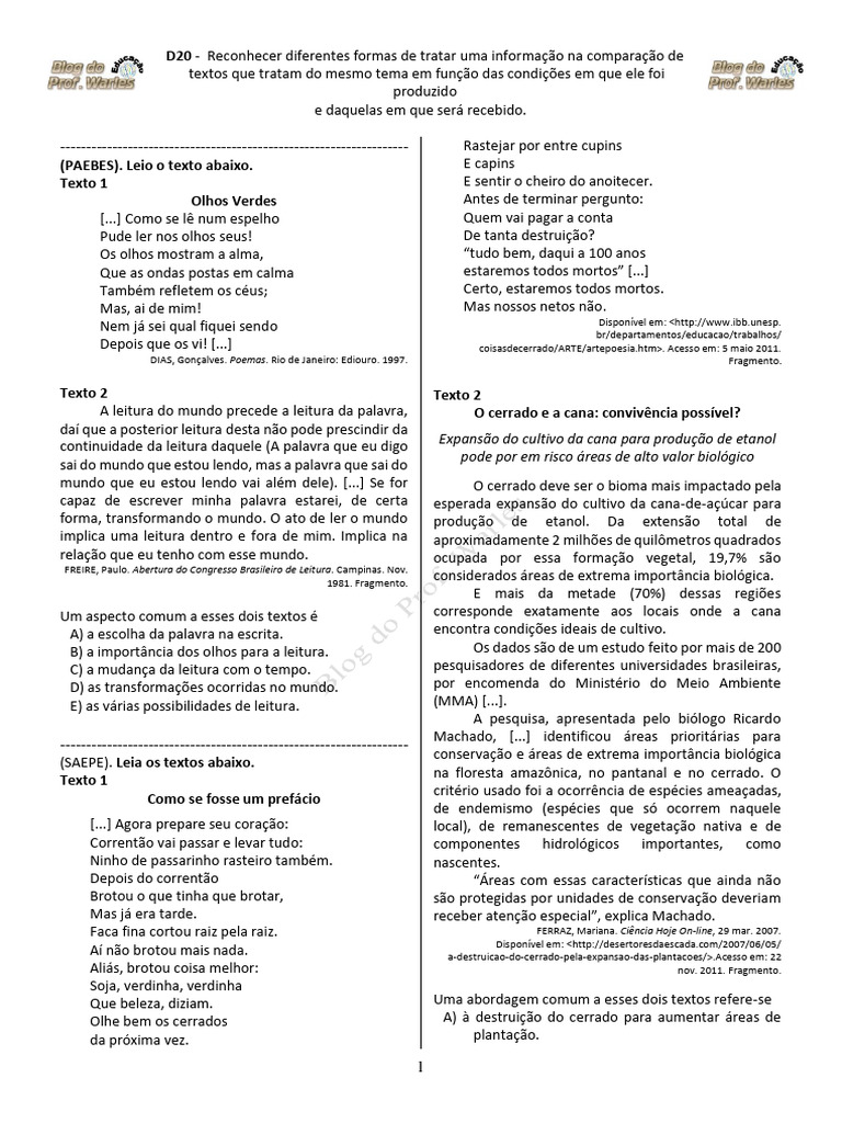 Comparação de Textos e Temas | PDF | Aquecimento global e mudança ...