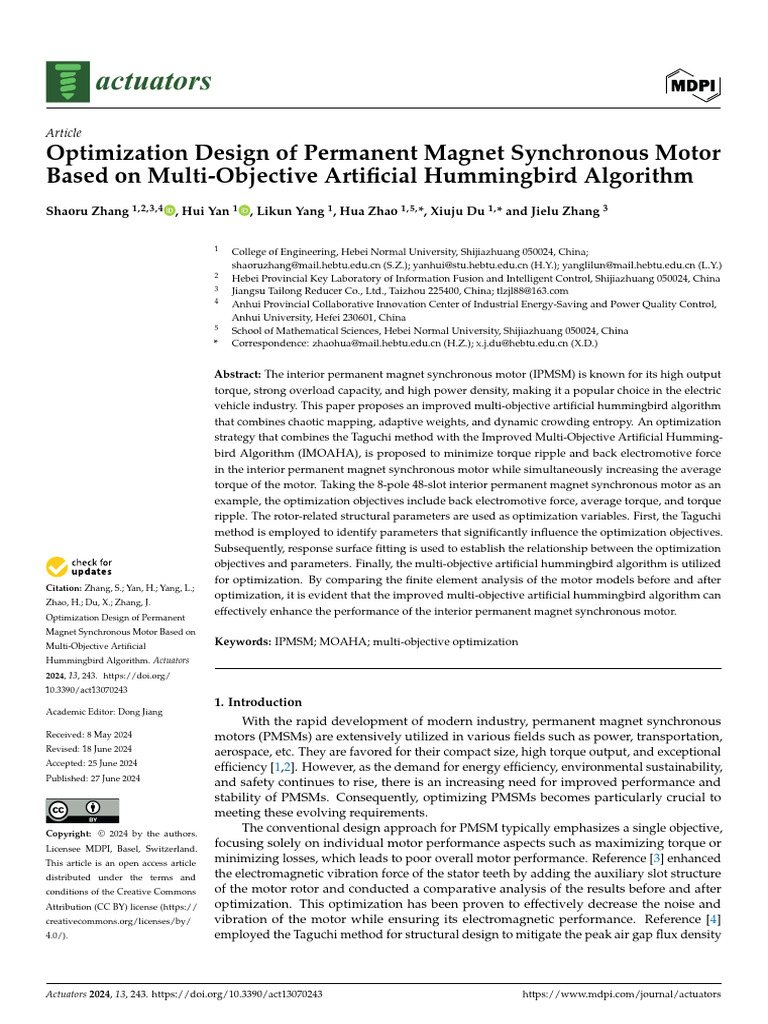 Actuators 13 00243 v2 | PDF | Electric Motor | Mathematical Optimization