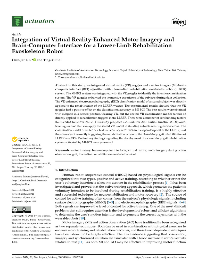 Actuators 13 00244 | PDF | Virtual Reality | Physical Therapy