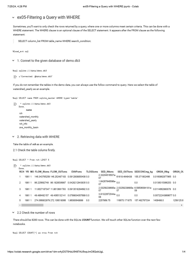 Filtering SQL Queries with WHERE Clause | PDF | Table (Database ...