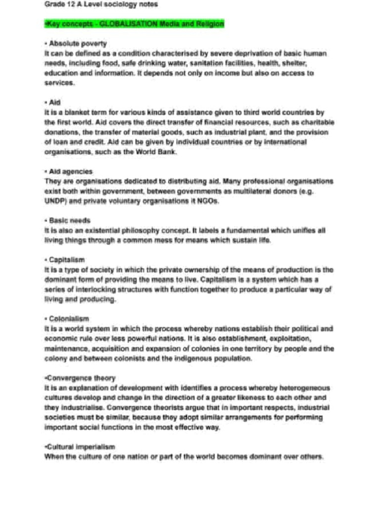 Grade 12 A Level Sociology Notes | PDF | Poverty | Poverty & Homelessness