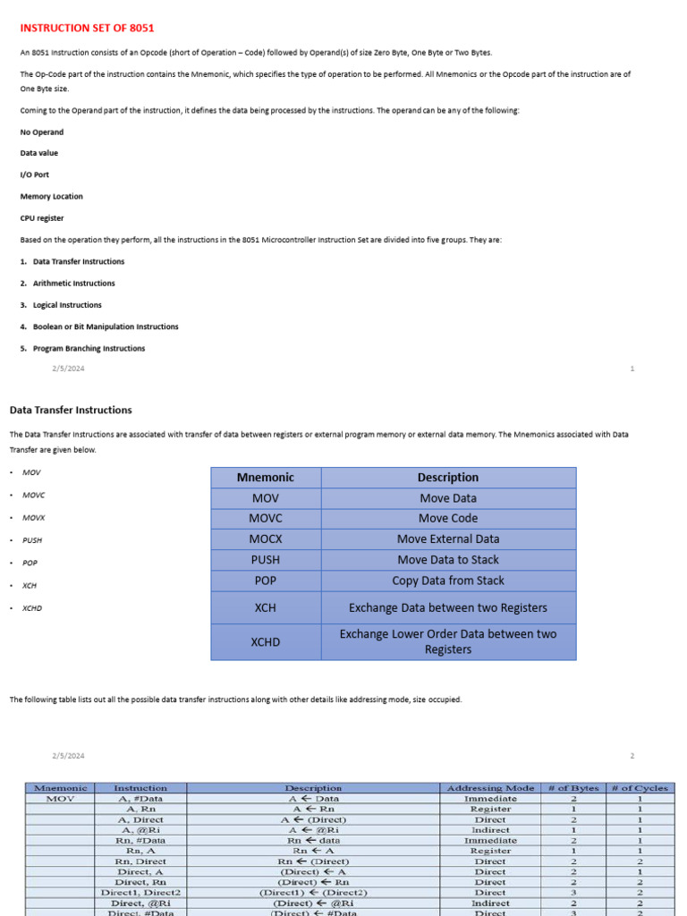 8051 Instruction Set Overview | PDF | Computer Architecture | Computer ...