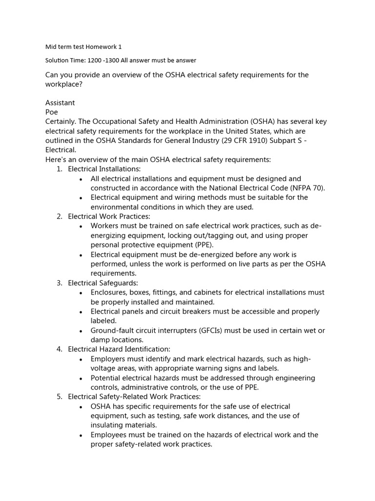 OSHA Electrical Safety Requirements Overview | PDF | Occupational ...