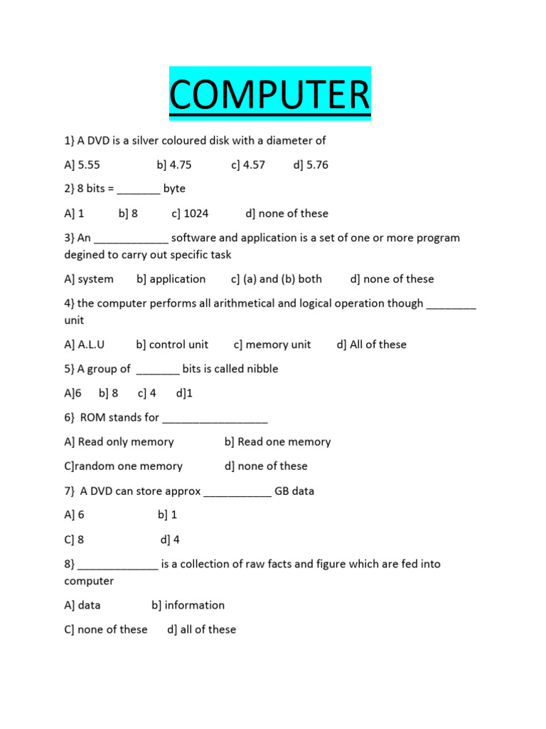 Computer Basics Quiz Questions | PDF | Computers | Technology & Engineering