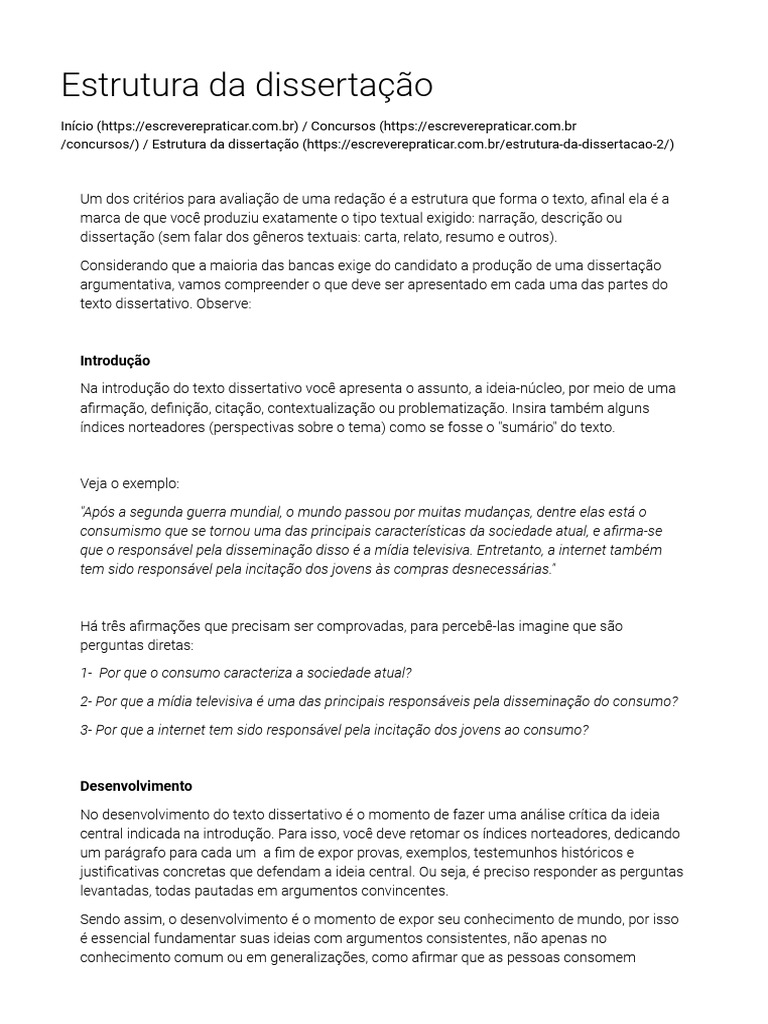 Estrutura da Dissertação Argumentativa | PDF