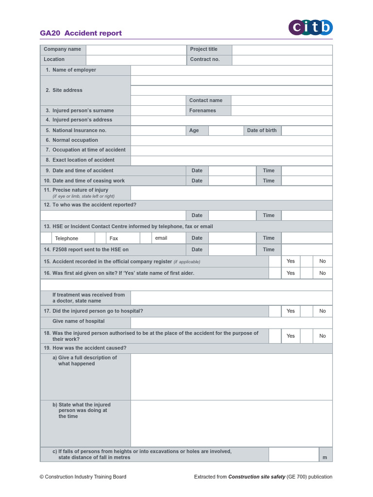 Construction Site Accident Report Form | PDF | Occupational Safety And ...