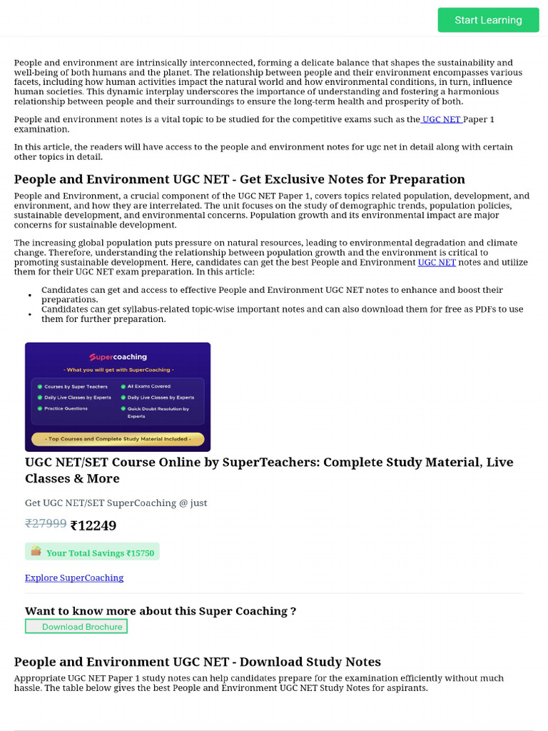 People and Environment - Notes For Competitive Exam Preparation | PDF