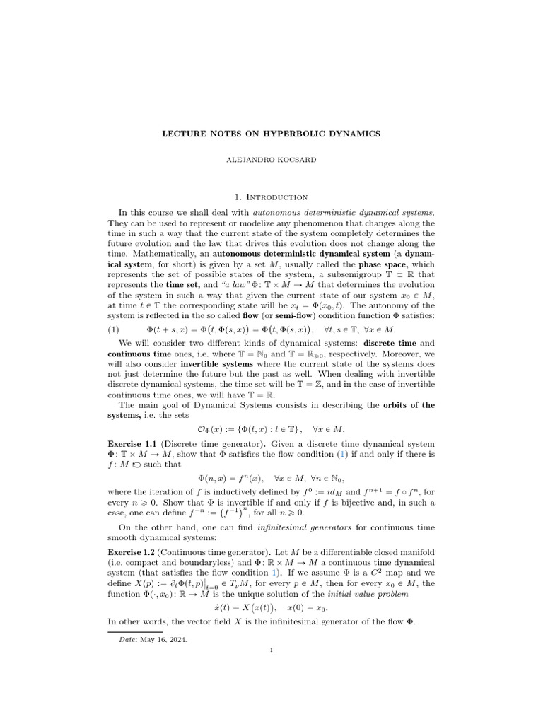 Hyperbolic Dynamics Lecture Notes | PDF | Dynamical System | Manifold