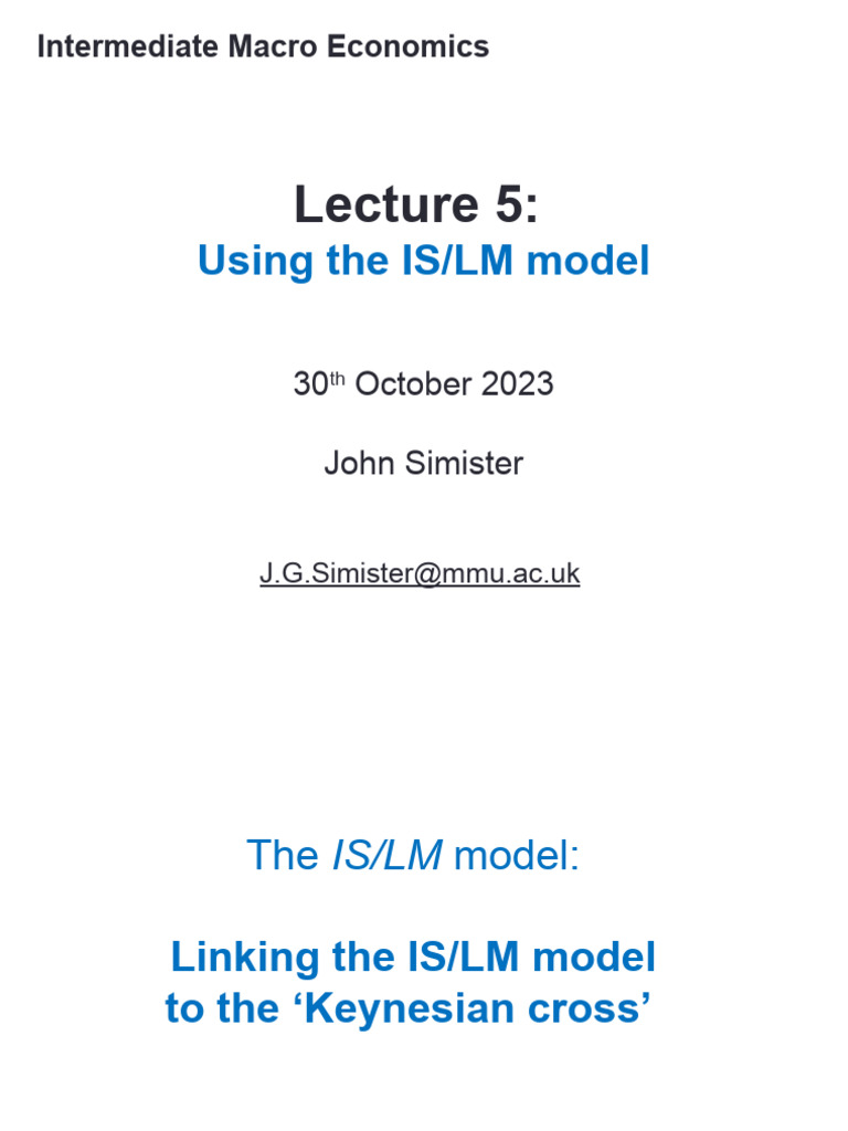 Intermediate Macro Economics Lecture 5 Using The Is Lm Model Pdf