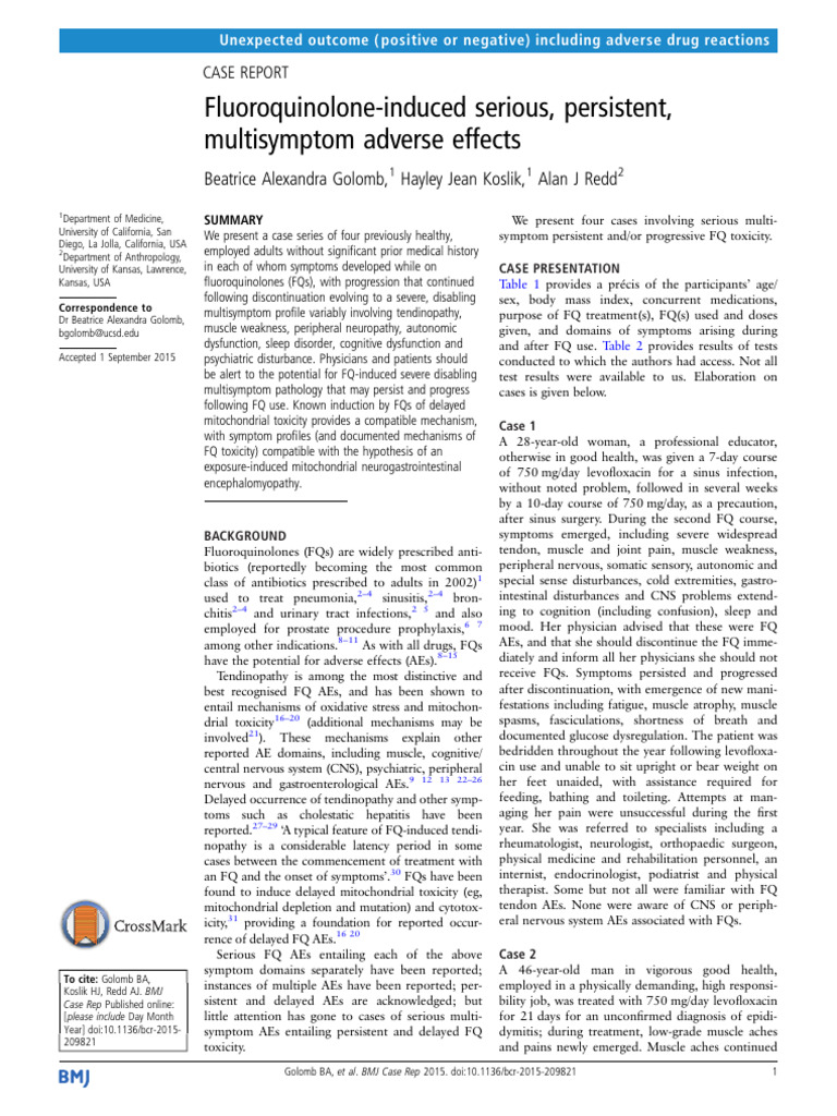 Fluoroquinolone Adverse Effects Case Study | PDF | Peripheral ...