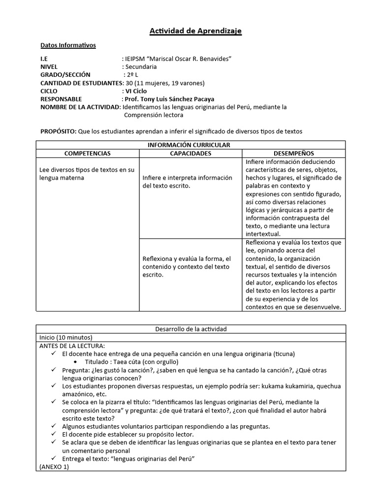 Clase Modelo | PDF | Comprensión lectora | Ciencia cognitiva