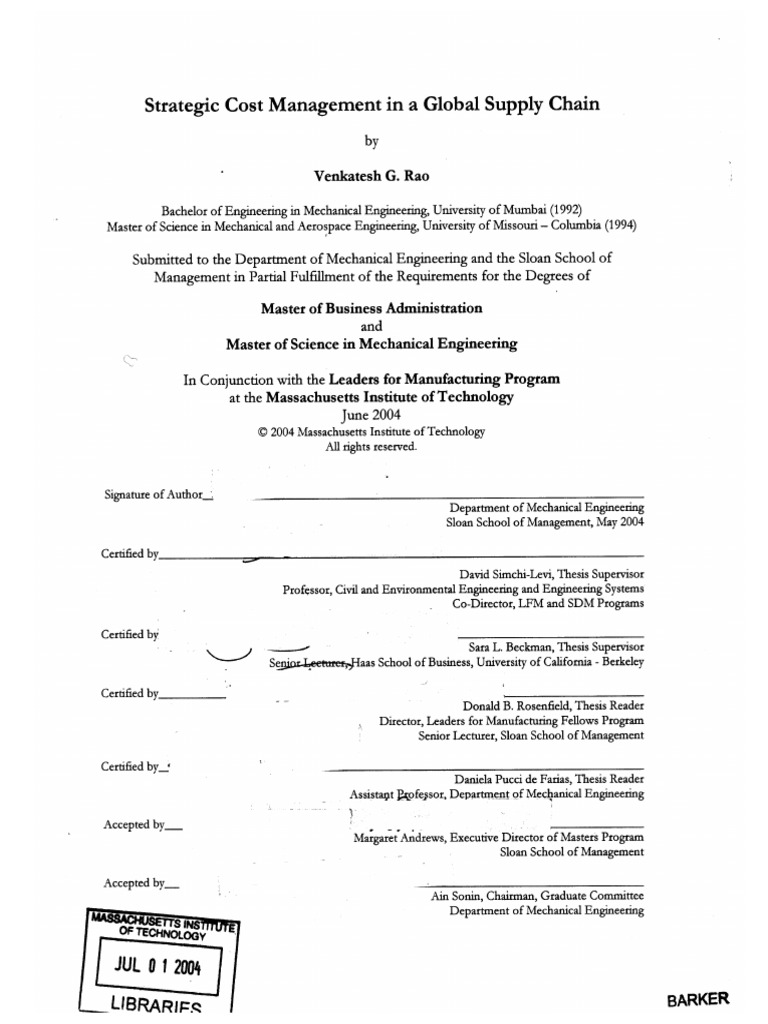 Strategic Cost Management in A Global Supply Chain: Venkatesh G. Rao ...