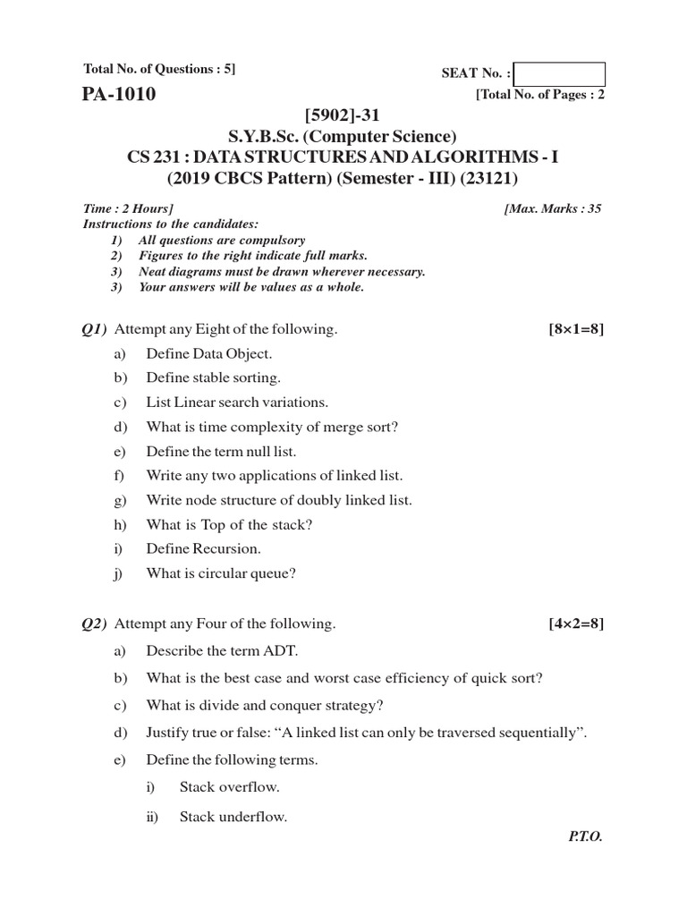 Oct 22 - CS 231 Data Structures and Algorithms - I | PDF | Computing ...