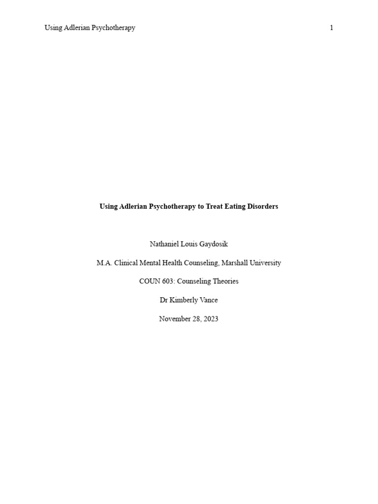 Adlerian Therapy for Eating Disorders | PDF | Psychotherapy | Psychology