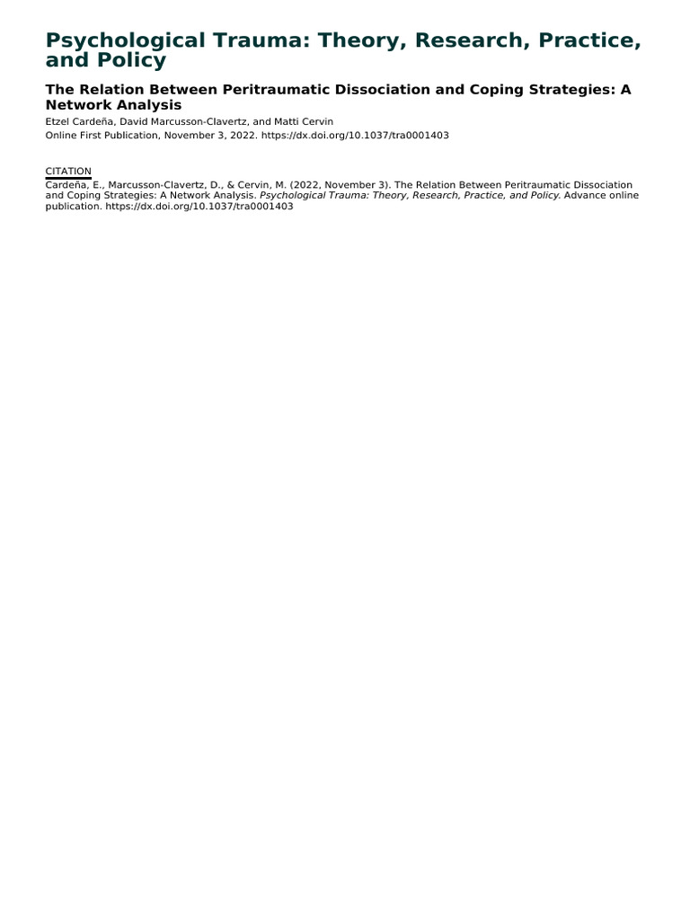Psychological Trauma: Theory, Research, Practice, and Policy | PDF ...