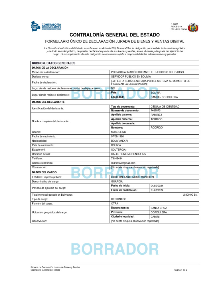 Rodrigo Ramirez Torrico | PDF | Bolivia | Documento de identidad