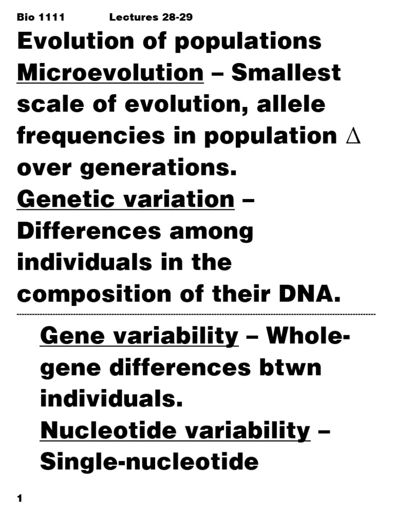 Microevolution & Genetic Variation | PDF | Natural Selection ...