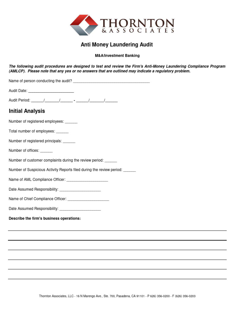 AML Audit Report Template | PDF | Financial Regulation | Business