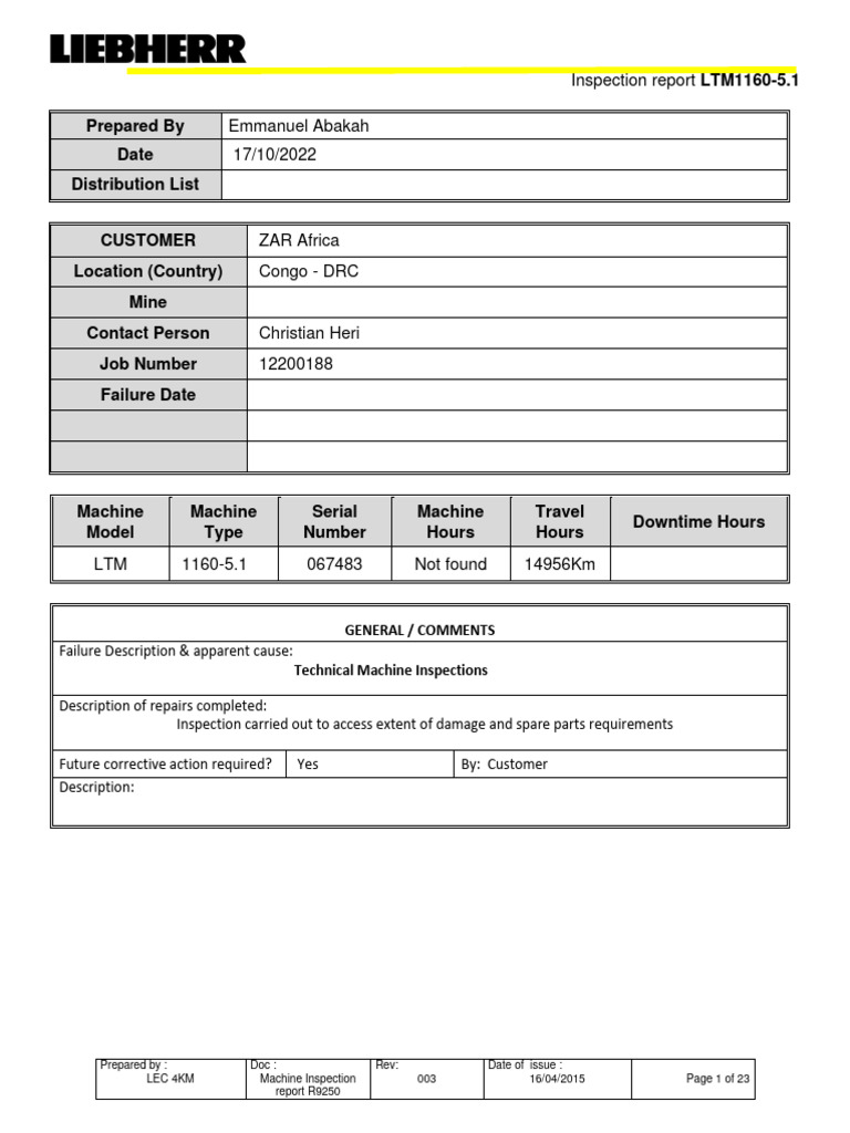LTM1160-5.1 Inspection Report Summary | PDF | Screw | Washer (Hardware)