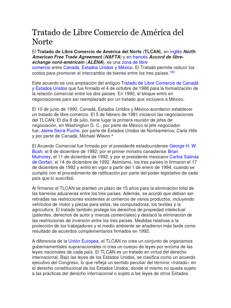 Tratado de Libre Comercio de América Del Norte | PDF | Tratado de Libre ...