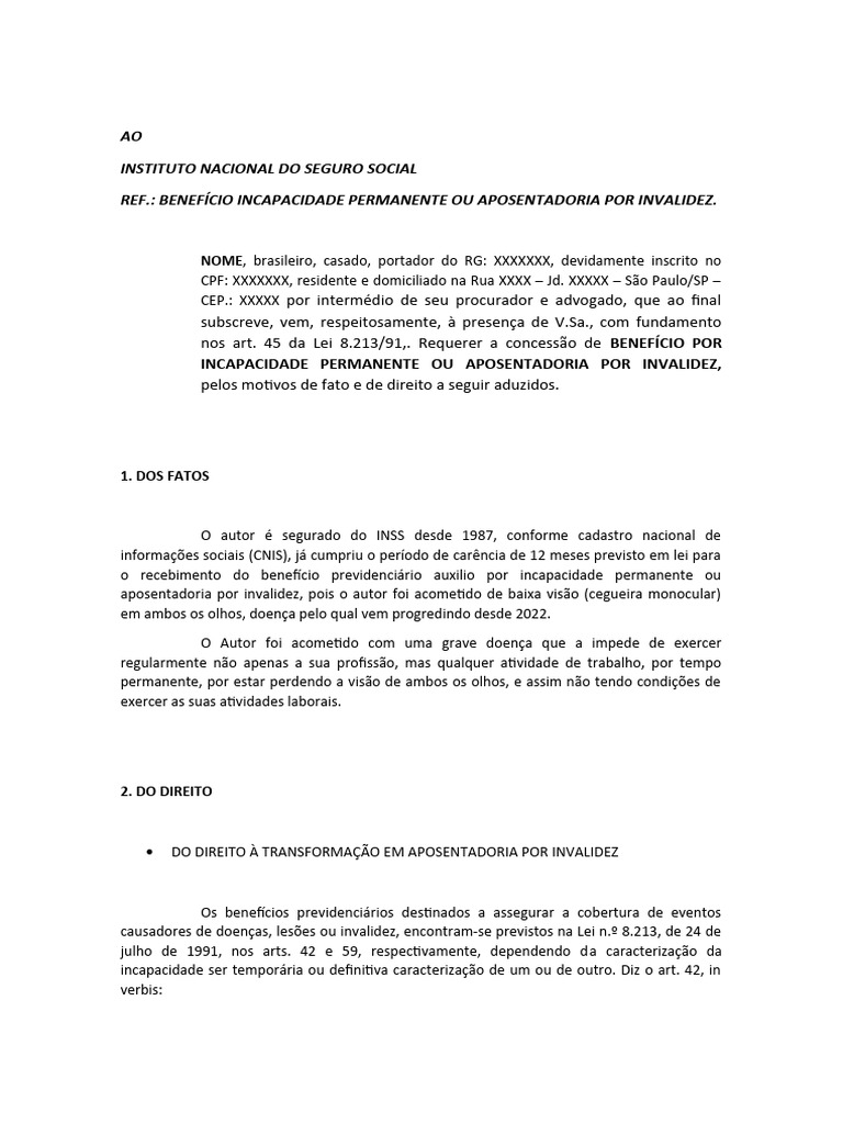 Solicitação de Aposentadoria por Invalidez | PDF