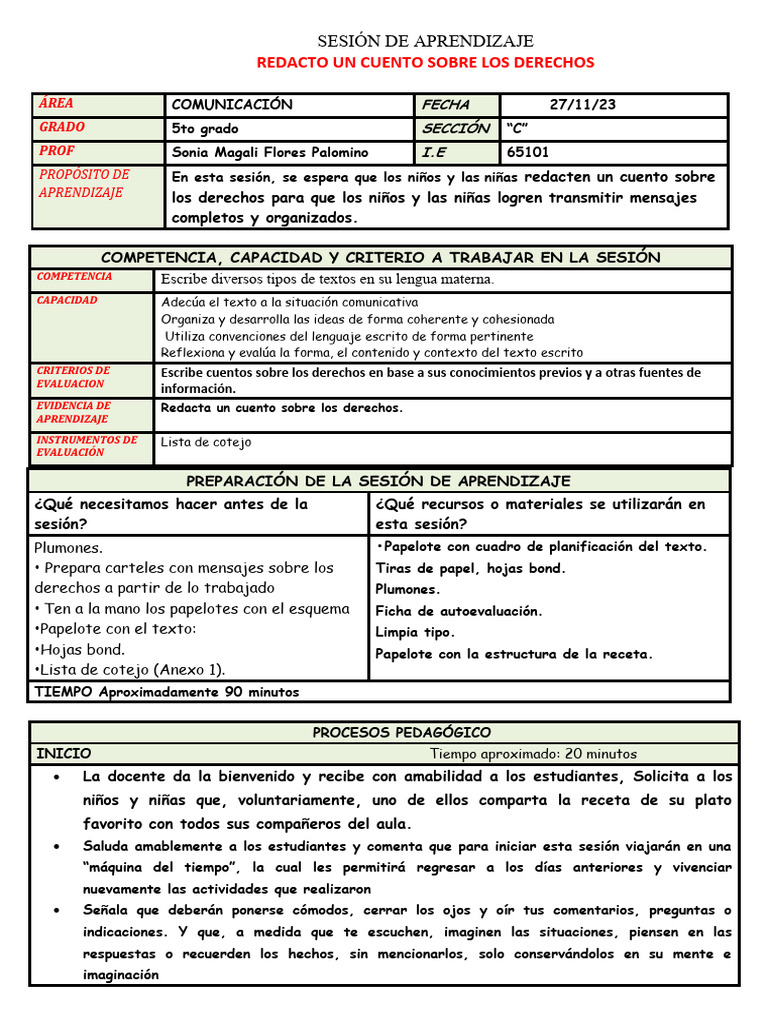 5 Sesion Escribe Redacto Un Cuento Pdf Cuentos Evaluación