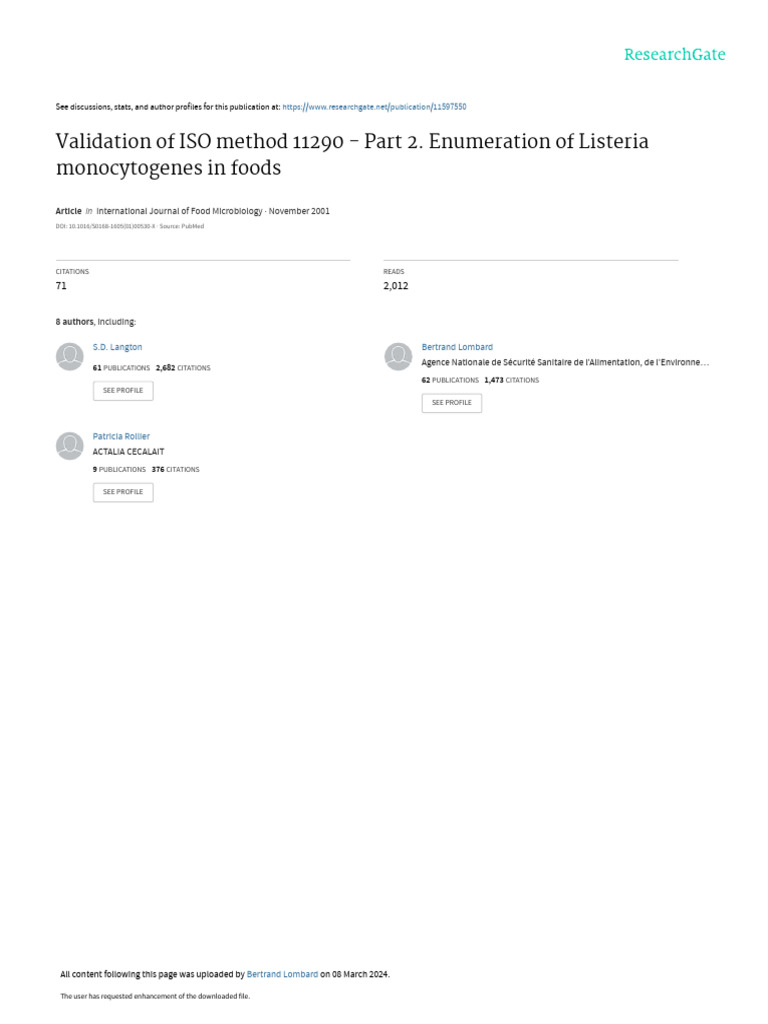 Validation of Listeria ISO Method 11290 | PDF | Standard Deviation