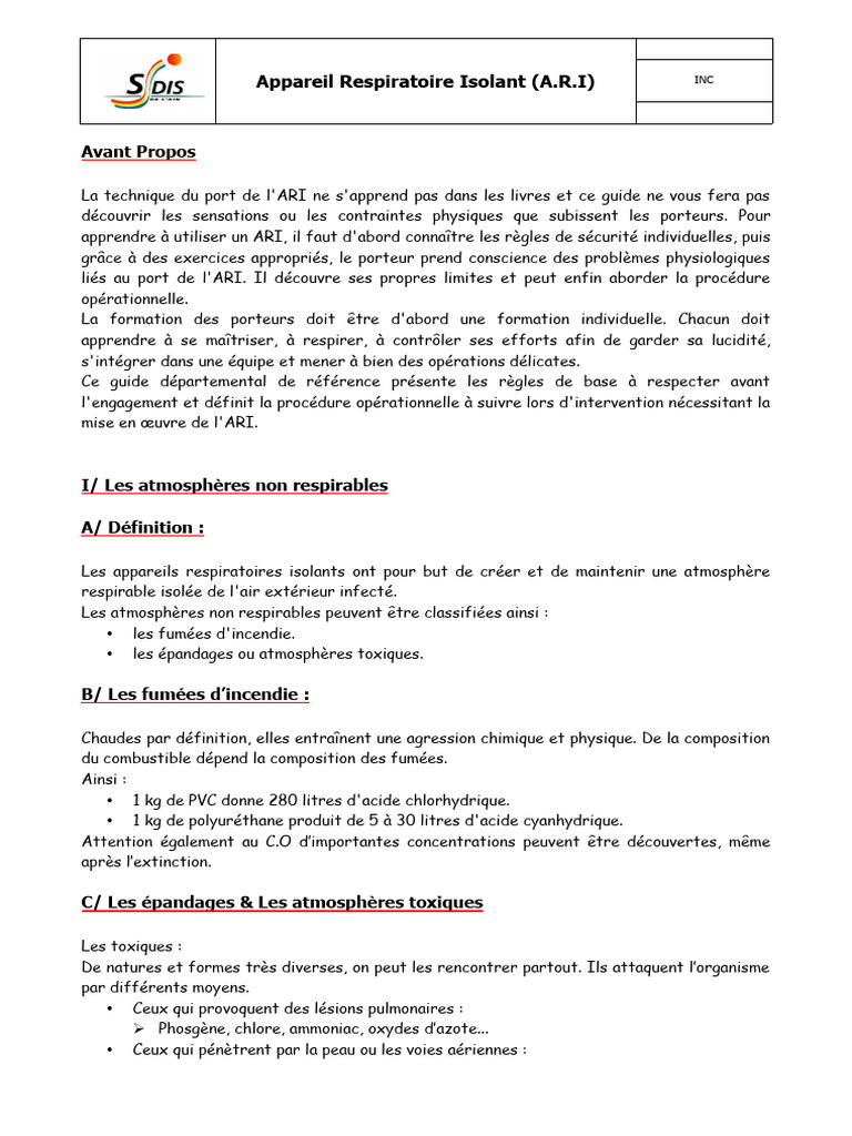Guide sur l'Appareil Respiratoire Isolant | PDF | mesure de pression