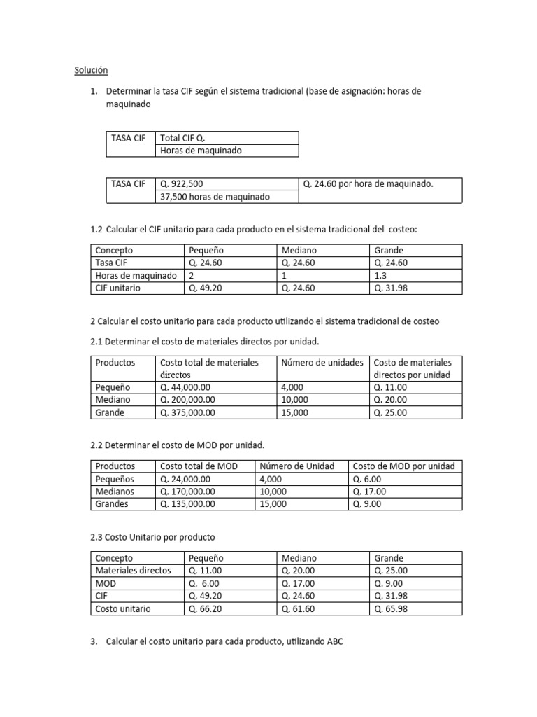 Cálculo de Costos Unitarios: Tradicional vs ABC | PDF | Economias