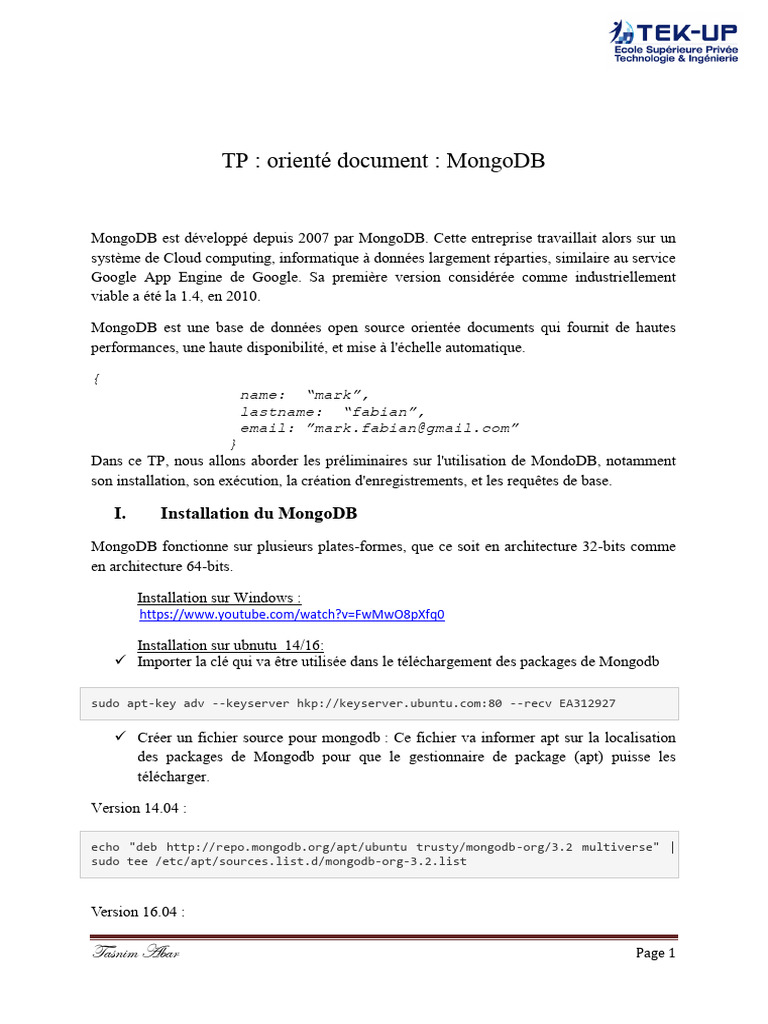 Guide d'installation et d'utilisation de MongoDB | PDF | MongoDB | Données