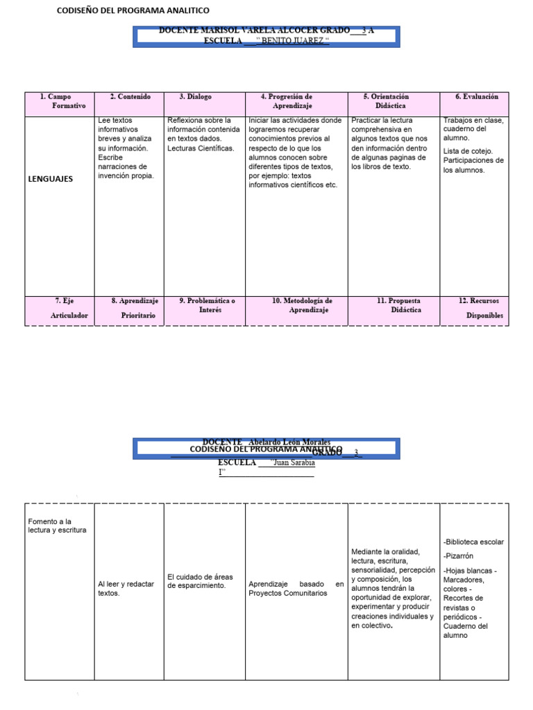 Programa Analítico para Tercer Grado | PDF | Evaluación | Aprendizaje