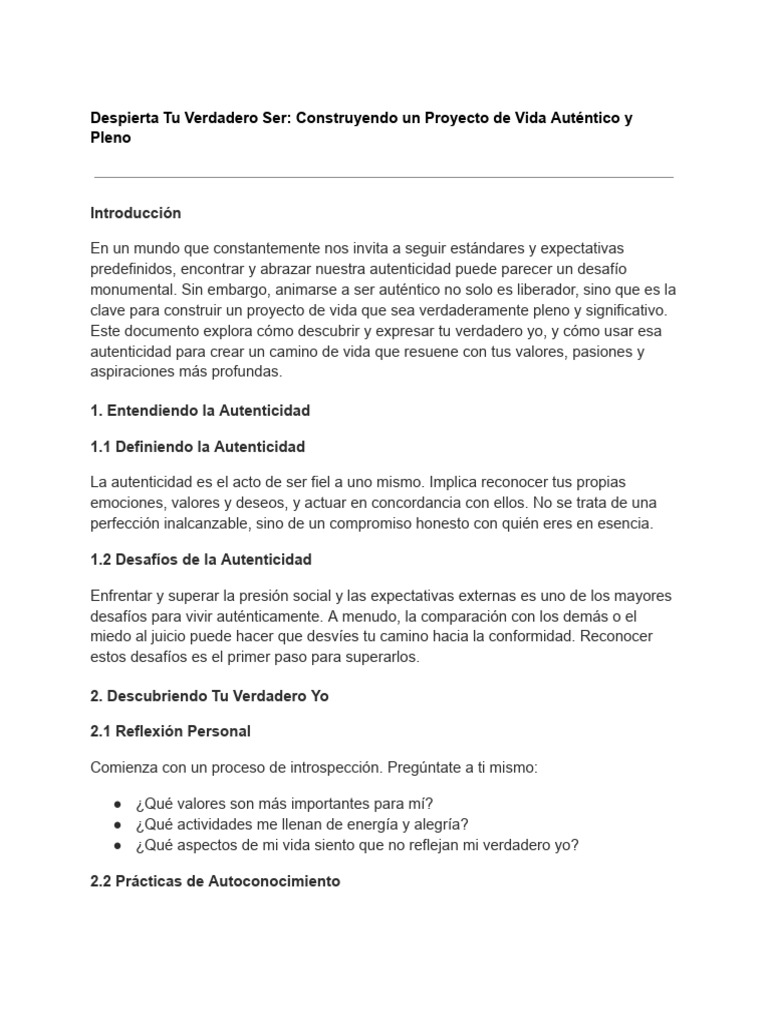 Proyecto de Vida Auténtico y Pleno | PDF | Conceptos psicologicos ...