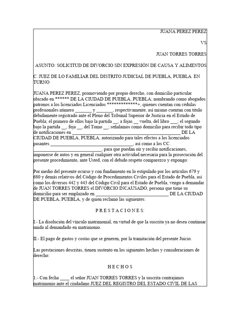 Formato De Divorcio Incausado En Zacatecas