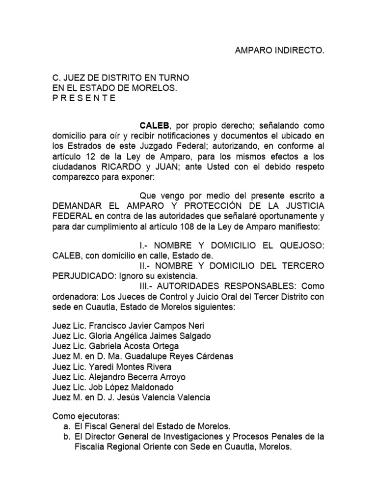 Formato de Amparo Indirecto Por Orden de Aprehension | PDF | Debido al ...