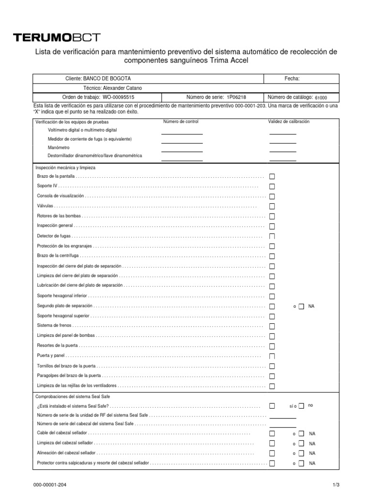 Mantenimiento Preventivo Trima Accel | PDF