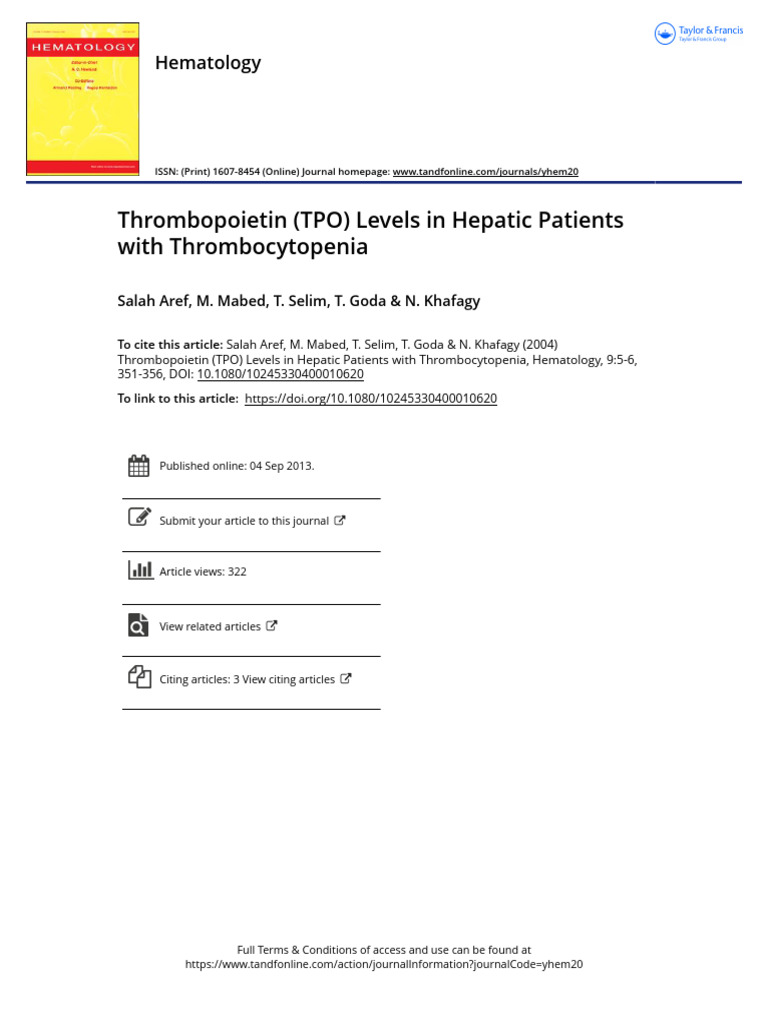 TPO Levels in Liver Disease Thrombocytopenia | PDF | Cirrhosis ...