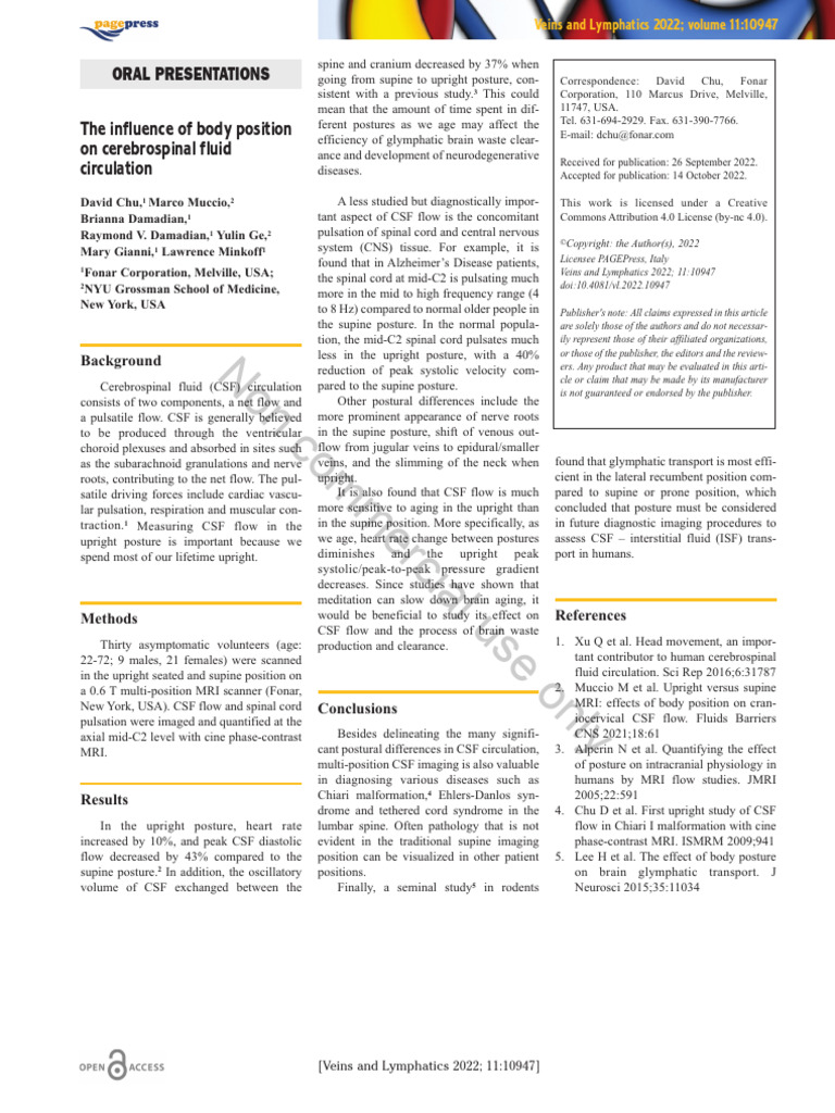 The Influence of Body Position On Cerebrospinal Fluid Circulation | PDF ...