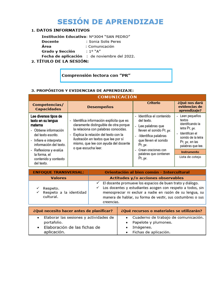 Comprensión Lectora con "Pr" | PDF | Comprensión lectora | Aprendizaje