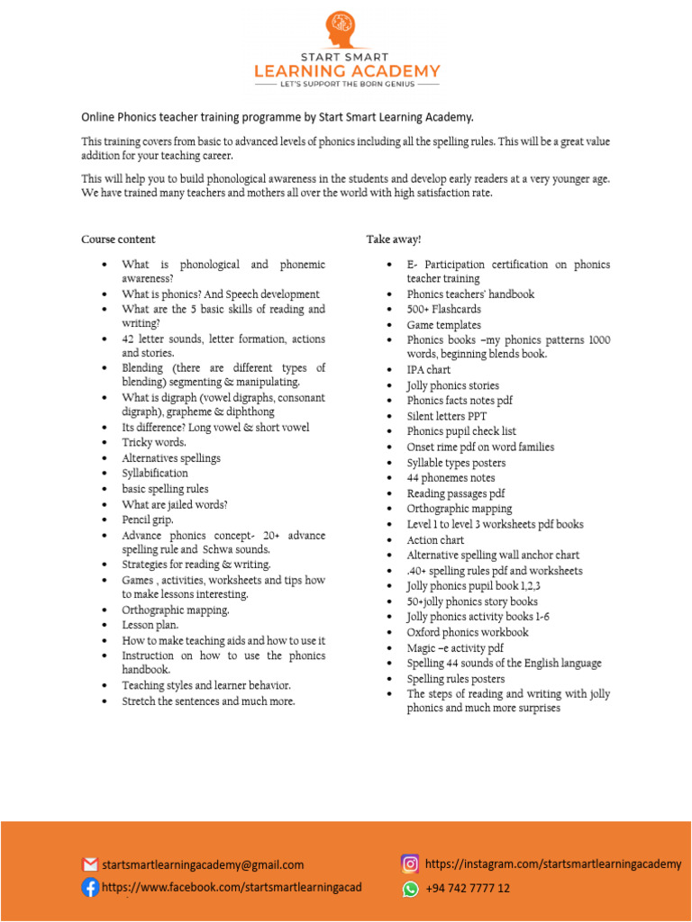 SSLA Programme Details October | PDF | Phonics | Syllable