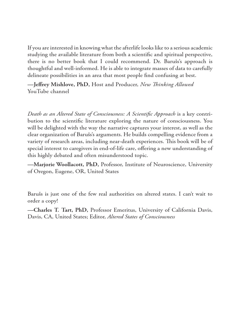 Death As An Altered State of Consciousness (Imants Baruss) (Z-Library) |  PDF | Consciousness | Materialism