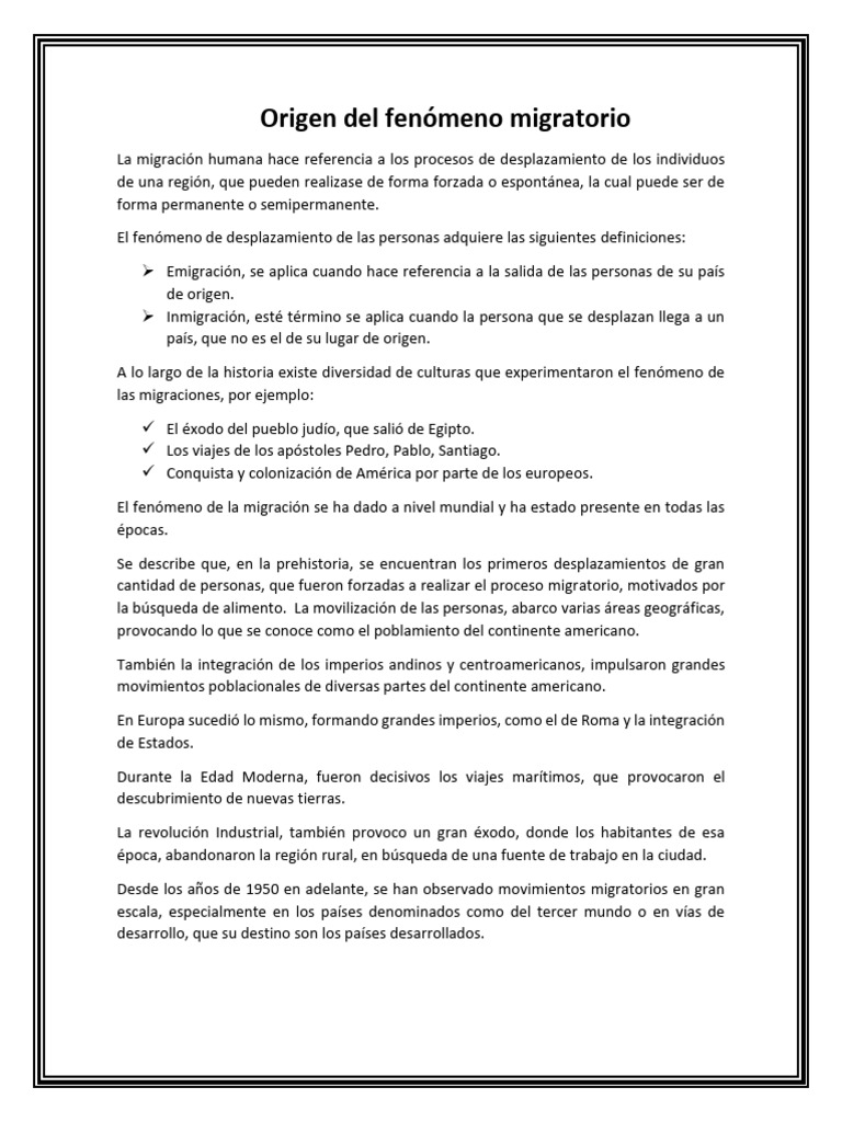 Orígenes y causas de la migración humana | PDF | Migración humana ...