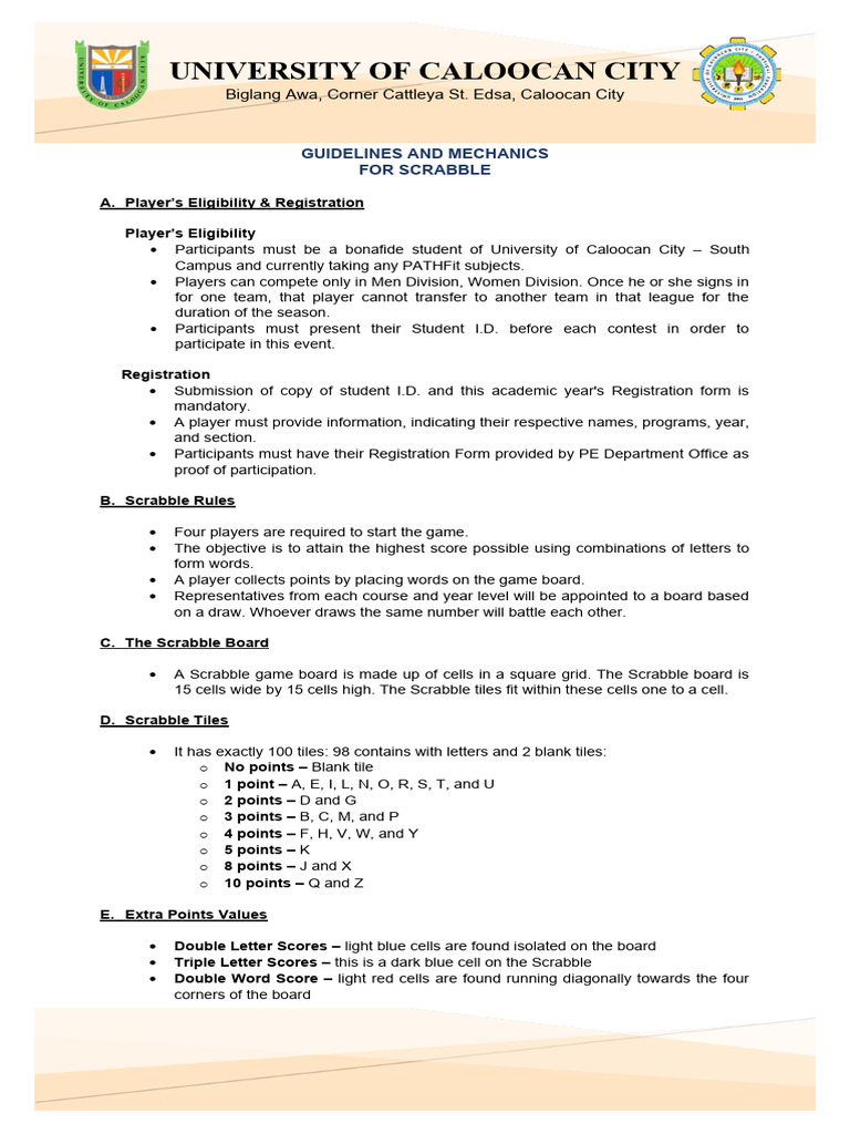 Scrabble Competition Guidelines UCC | PDF
