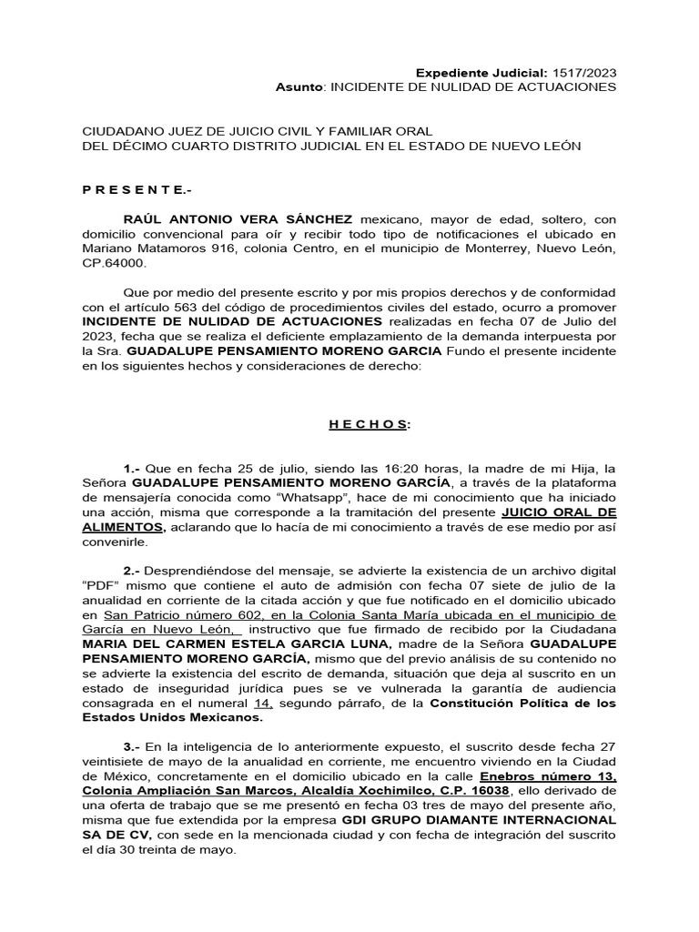 Incidente de Nulidad de Actuaciones | PDF