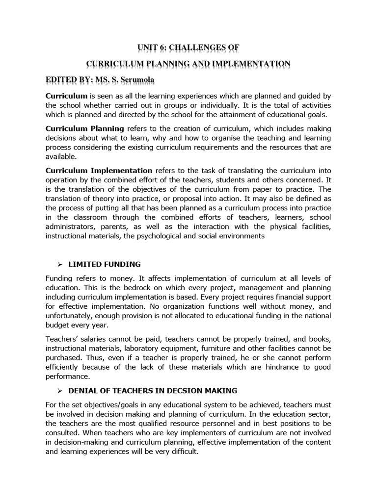 Curriculum Planning and Implementation Challenges | PDF | Curriculum ...