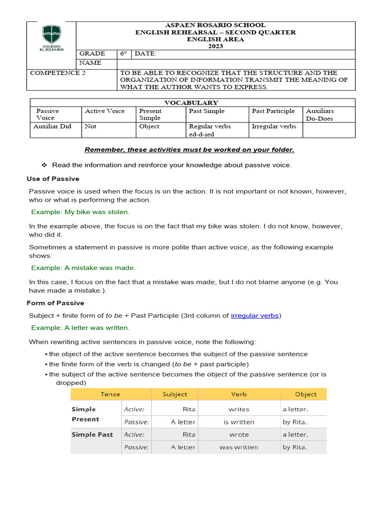 English Rehersal - 6° - 2 | PDF | Verb | Grammar