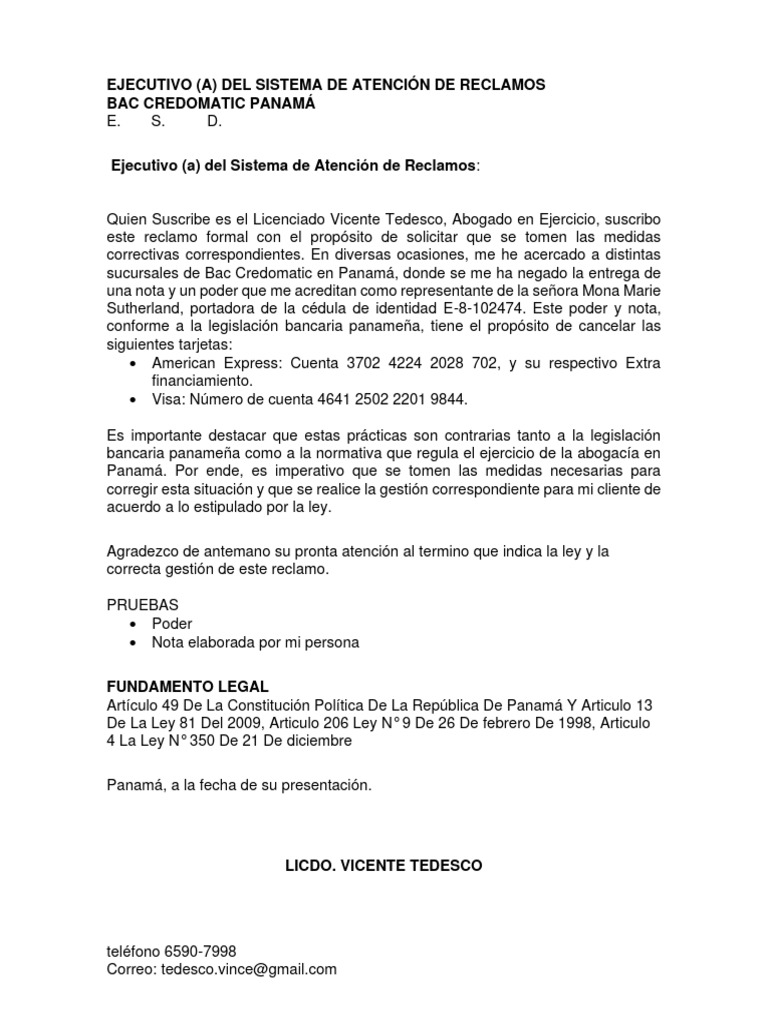 Reclamo Formal Ejecutivo (A) Del Sistema de Atención de Reclamos | PDF ...