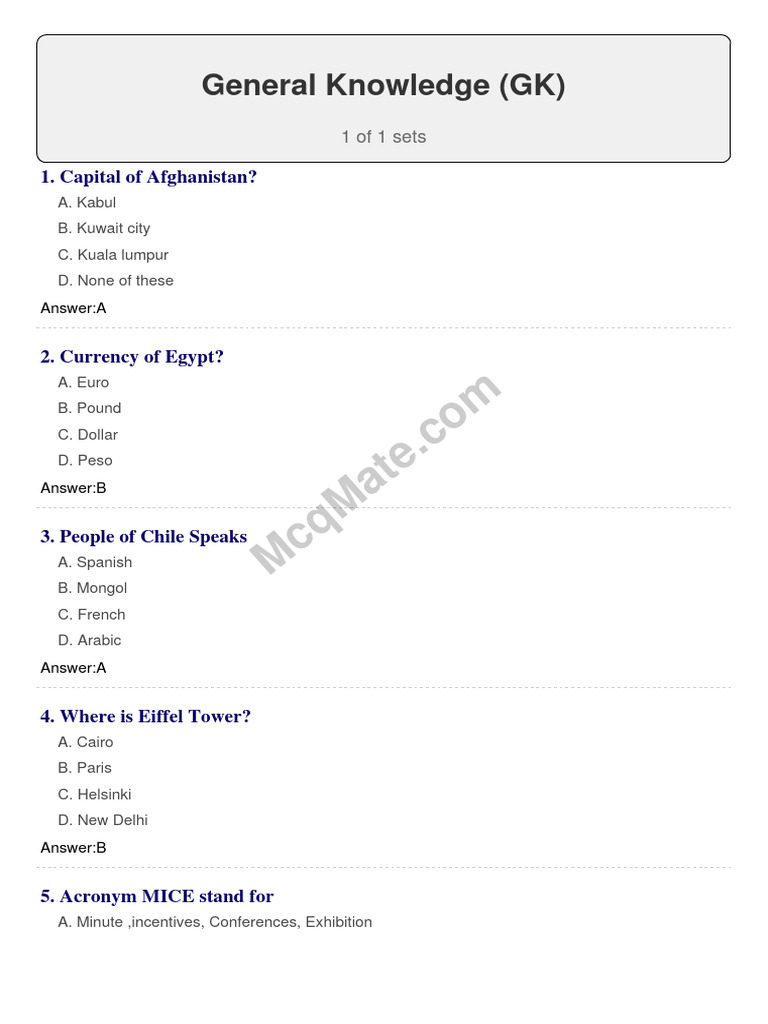 General Knowledge MCQs for Quiz Enthusiasts | PDF
